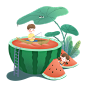 千库网_手绘夏天小孩与西瓜_元素编号12534267