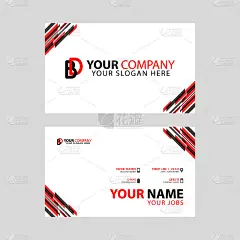 横向名片以BD标志字母和简单的红黑，边缘装饰。DB Logo可用于市场营销，广告，促销，公司标志，标