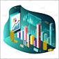 Isometric style growth chart, japanese candles. Ch