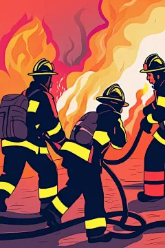 消防车防火消防员救火背影插画图片