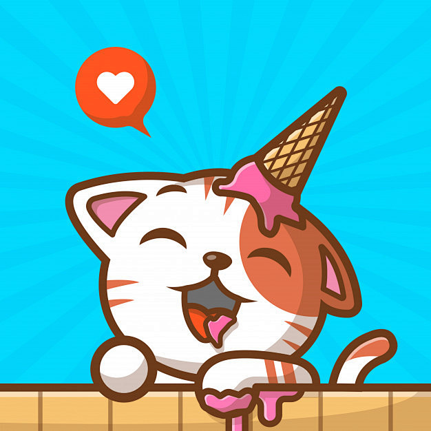 吃冰淇淋的小猫咪卡通矢量插画矢量图素材