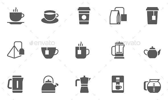 咖啡和茶矢量图标集.——食物对象Coff...