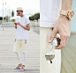Chaby H. - Vintage Oversized T Shirt, Guylook White Short With Leggings, Triwa Gold Rose Watch, Wholesalecelebshades Round Sunglasses, Nike Printed Slipper, Vintage Hat - WHITE IN WHITE 