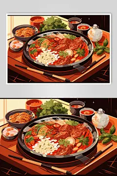 AI数字艺术火锅美食插画-众图网