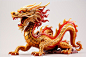 Asian traditional red and golden dragon deity on light background
