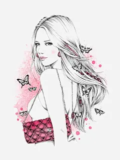 时尚欧美女生高清素材 卡通 卷发 手绘 插画 欧美 蝴蝶 免抠png 设计图片 免费下载