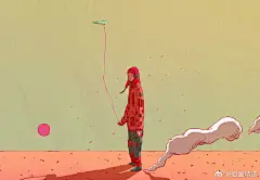 插画师Wenyi Geng的插画作品，颜色多数是统一色调，风格也独特鲜明线条，所有的奇思妙想都能在这里展开。 ​​​​
