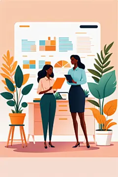 商业人物扁平风商务办公场景插画