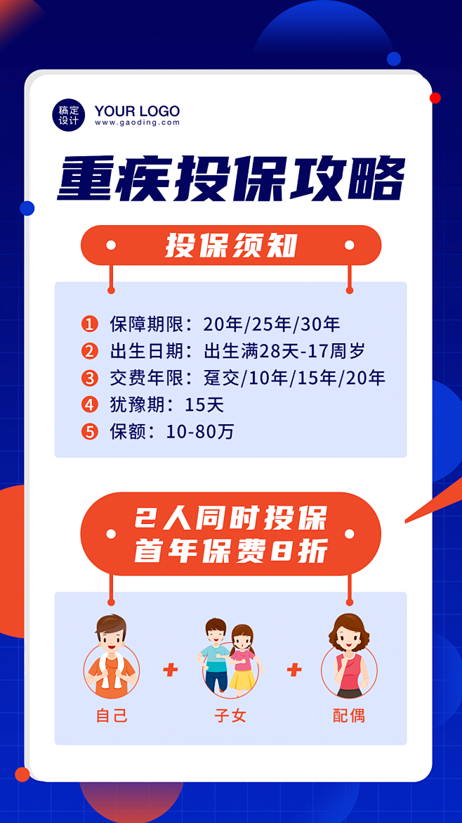 金融保险重疾健康险介绍手绘海报