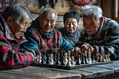 老人生活相伴下棋图片