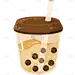 秋天通用手绘卡通珍珠奶茶贴纸元素素材