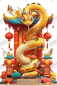 卡通立体蛇 【酷图网】卡通,蛇,立体蛇,2025,蛇年,灯笼,亭子,金色蛇,卡通蛇