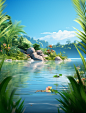 ipad picture effects screenshot 7, in the style of lush landscape backgrounds, photorealistic rendering, uhd image, exotic flora and fauna, selective focus, cartoonish simplicity, hyper-realistic water