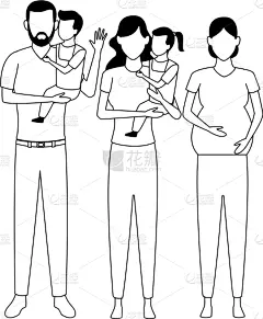 家庭,黑白图片,动画片,头像,可爱的,多代家庭,丈夫,人,父母,爱