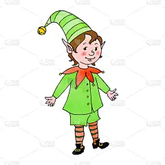 可爱的小水彩画圣诞精灵男孩。新年和圣诞节人物。简单的彩色插图贺卡，日历，印刷品，儿童书籍。