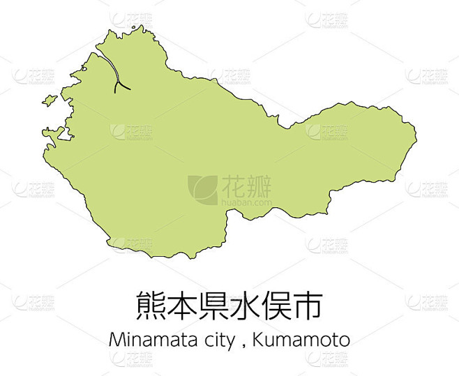 日本熊本县水俣市地图。翻译“熊本县水俣市。”