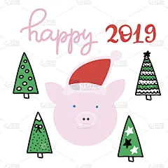 2019年生肖猪矢量字手绘插画