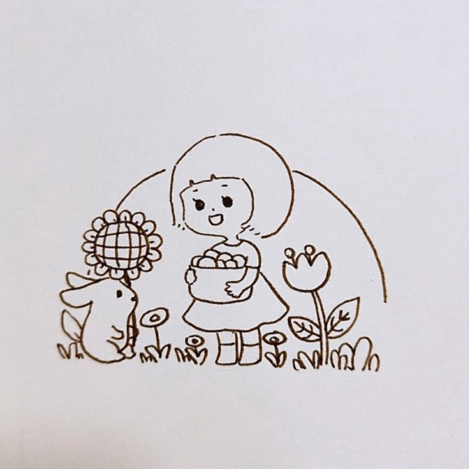 小女孩与向日葵的简笔画图片