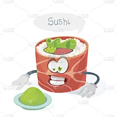 吉祥物卡通人物欢快的寿司卷