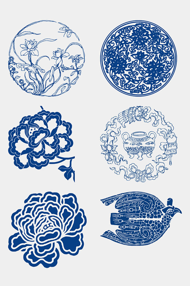 蓝色精美青花瓷图案花纹中国风免抠元素