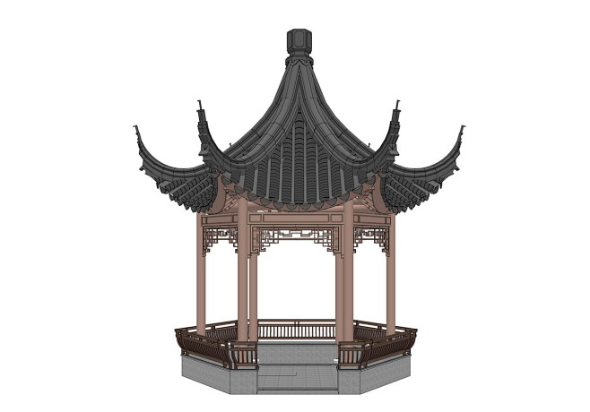 古建六角亭SU模型