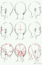人物各角度的头和部分头发的画法，练习备用！#插画艺术作品# ​​​​