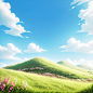 00061-1660083100-cartoon rendering,(warm tone),cartoon,clay texture,3d,rending,hazy edge light,HD,highres,panorama,_nobody,in a meadow,blue_sky,w