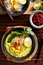 Indonesian laksa , laksa is kind of thick yellow coconut milk based soup