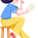 漂浮青年扁平噪点插画-坐着看书的女孩