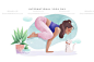 创意卡通手绘瑜伽YOGA健身有氧插画图瑜伽工作室海报矢量插画素材-淘宝网