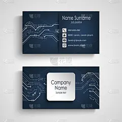 Business card with printed circuit board in blue d