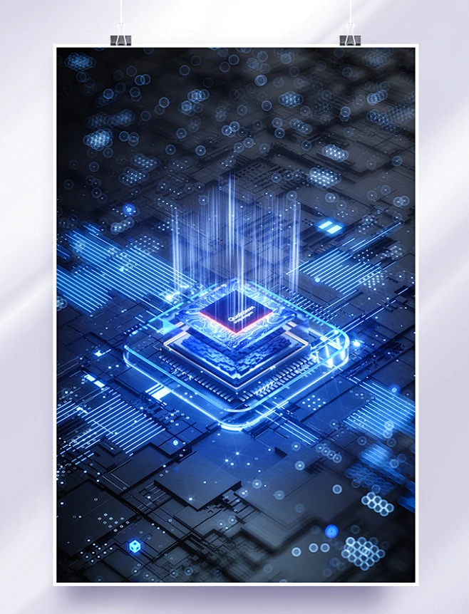 蓝色c4d科技酷炫芯片科技背景3D场景-花瓣网