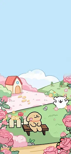 ｜手机壁纸｜线条小狗春日花海畅 - 小红书