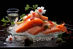 丰盛的海鲜刺身拼盘三文鱼摄影图片