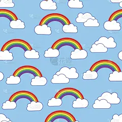天空云朵和彩虹无缝矢量图案