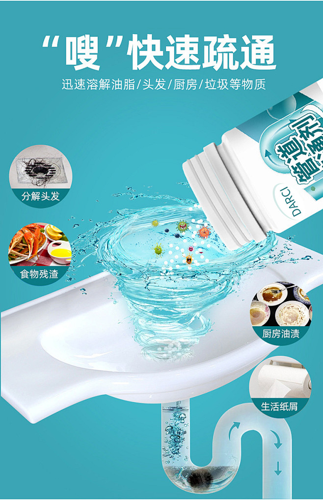 管道下水道马桶疏通剂厨房油污强力卫生间厕...