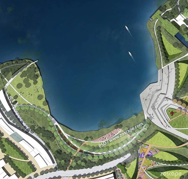 城市滨湖生态湿地公园节点-环湖生态草坡PSD景观规划平面图-花瓣网