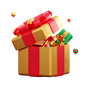 Christmas Ball And Golden Giftbox 3D Illustration