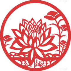 剪纸荷花元素