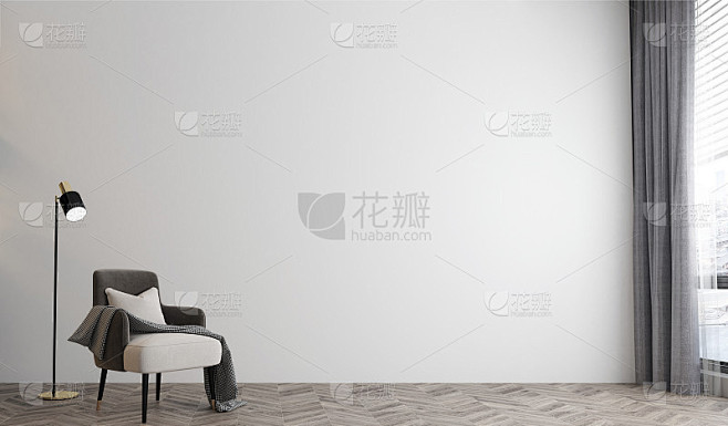 现代客厅的室内设计和家具装饰和空白的白墙背景，3d渲染