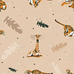 现代,插画,抽象,动物手,卡通,可爱的,华丽的,纺织品,野生动物,绘制