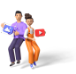 3d characters with interface icons illustration