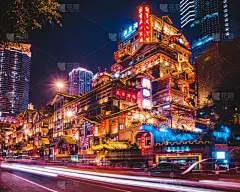 夜晚,重庆,无人,长时间曝光,图像,水平画幅,建筑,光轨,摄影
