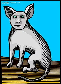 手绘蹲着的长着人脸的猫插画|动物|动物图片|卡通动物|卡通画|卡通形象|猫|猫咪|矢量素材|手绘|小猫