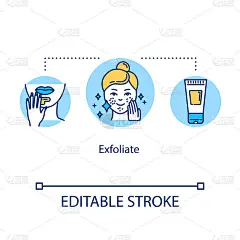 片状剥落概念图标。面部手术。保湿产品。皮肤病学和卫生。护肤理念细线插画。矢量隔离轮廓RGB彩色绘图。