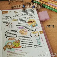#境外达人# 热爱画画和咖啡的@Vera_花盆里的猫 的生活一定很有趣，在木棒上画出一幅又一幅的小画，既可爱又可以当作小礼物送给朋友呢～有丰富美术功底的她在布置手帐方面也是相当厉害呢，或是胶带拼贴，或是水彩小画，都让小编好喜欢～小编2015想要学习的新技能就是水彩，不如就向维怡学习吧~