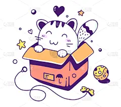 可爱的,猫,卡通,绘画插图,礼物,矢量,玩具,小猫,收件箱,白色背景