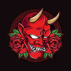 日本武士武将盔甲面具鬼面能面插画