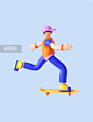3D立体潮流休闲人物玩滑板图片_潮国创意