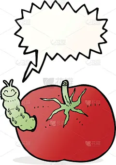 卡通番茄，虫子，语音泡泡